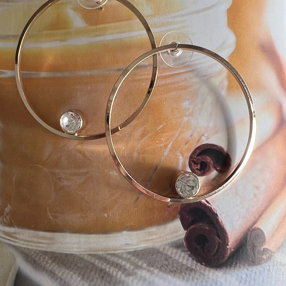 Gold Hoop Earrings with Crystal Accent